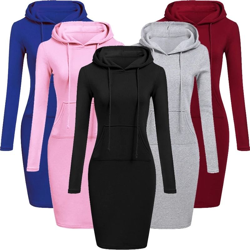 Ladies Dress Autumn Women Hooded Dress Hoodie Sweatshirt Tops 2xl black