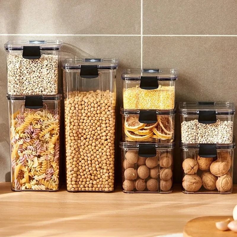 High Quality Sealed Jar Food Storage Box Transparent Plastic Kitchen Organizer white 1800 Ml 4 Pcs