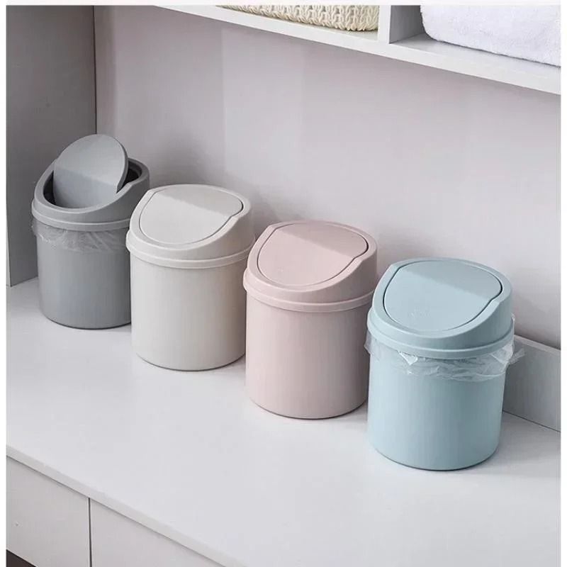 Mini Desktop Trash Can With Lid light Grey
