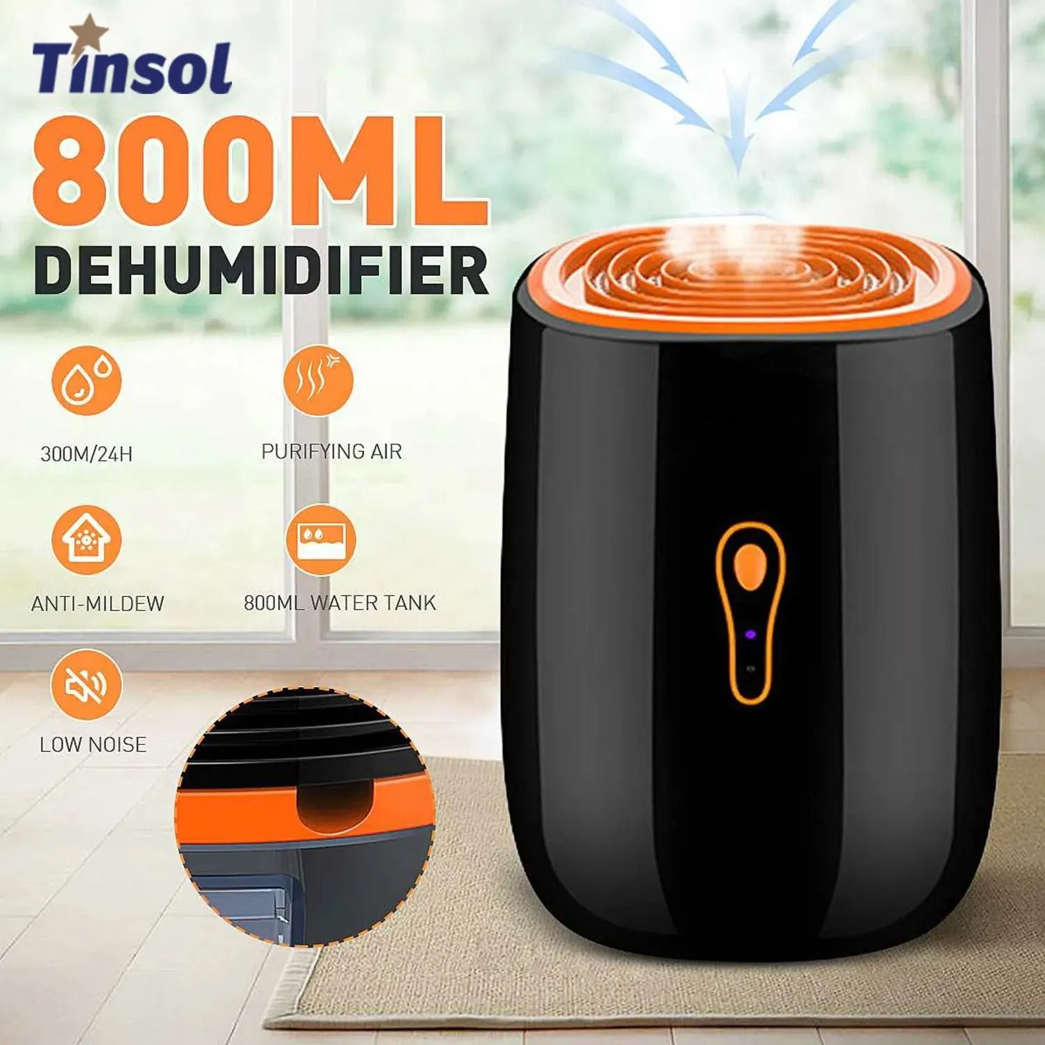 TINSOL Air Dehumidifier 800 Ml Portable Low Noise Home Humidity Dryer kr