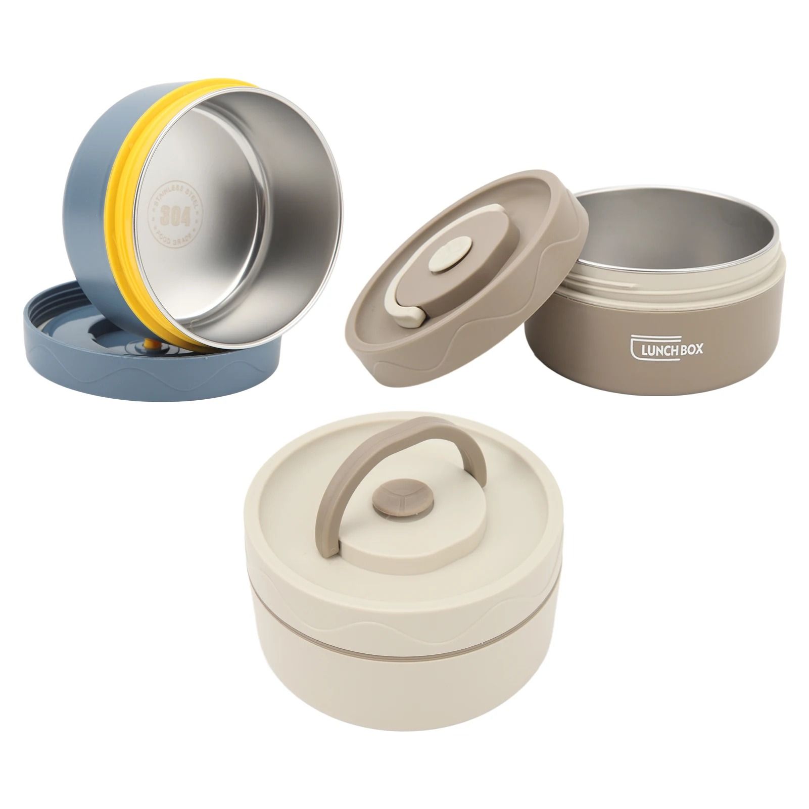 Stainless Steel Thermal Lunch Box Double Layer Round Portable Food Container For Work And School b deep Blue