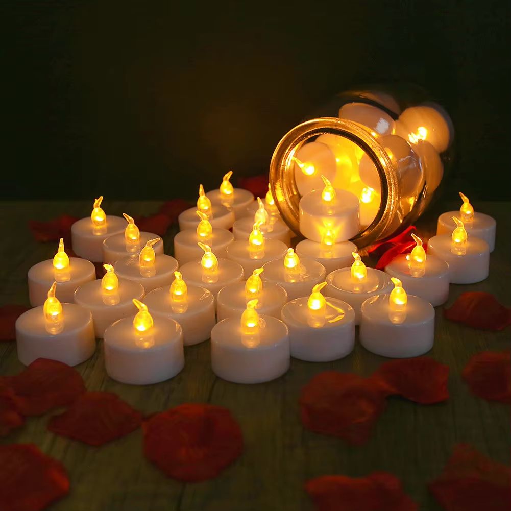 AmbienceGlow Warm White Flicker LED Tea Lights Set (24 Pack) Safe & Stylish Decorative Candles wish Candle 24pcs Pack