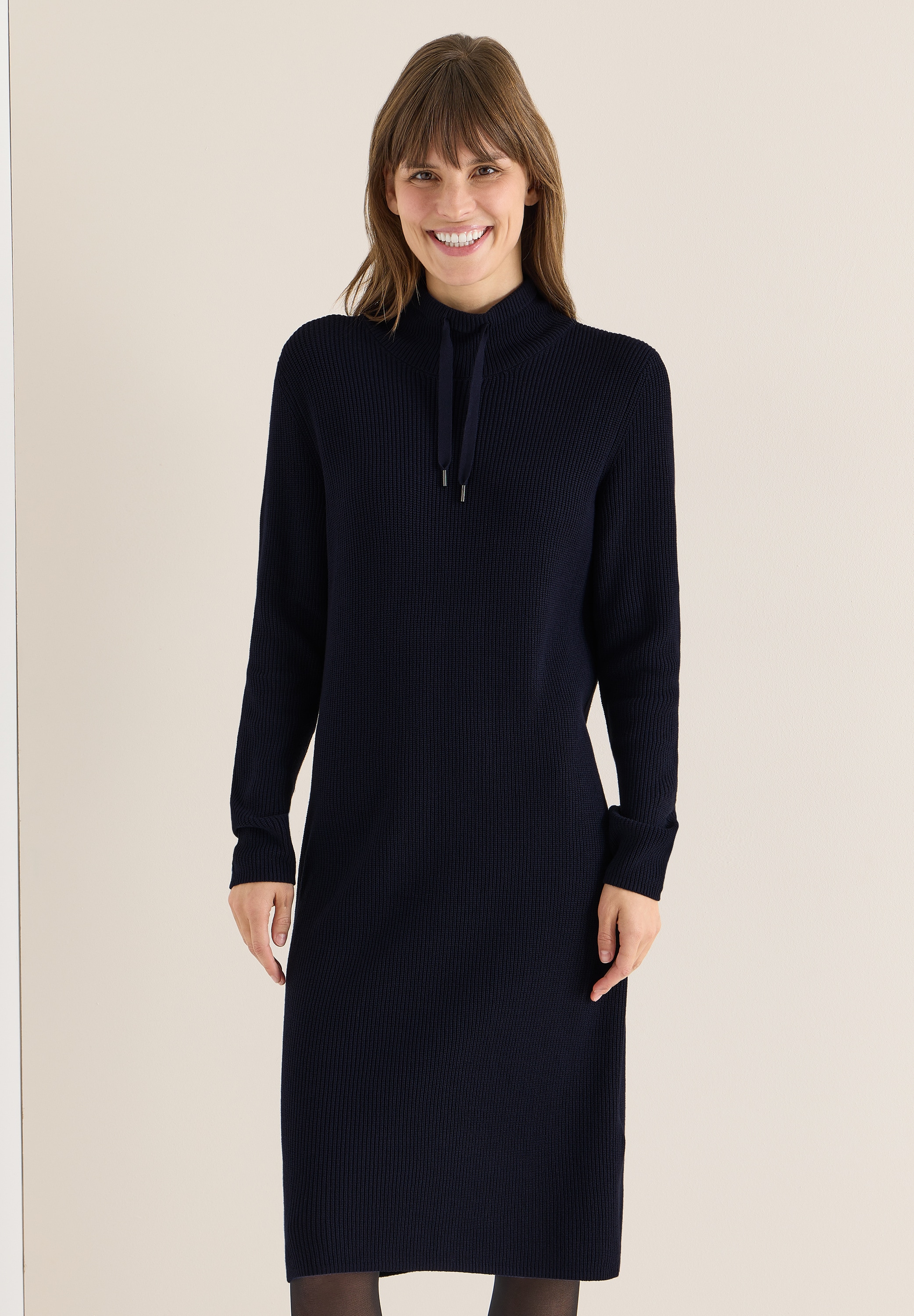Midikleid CECIL, Damen, Gr. S (38), US-Größen, urban dunkelblau, Stoff, 50% Viskose, 28% Polyester, 22% Nylon, unifarben, comfort fit knieumspielend, Bündchen, Kleider Midikleid, aus Viskose