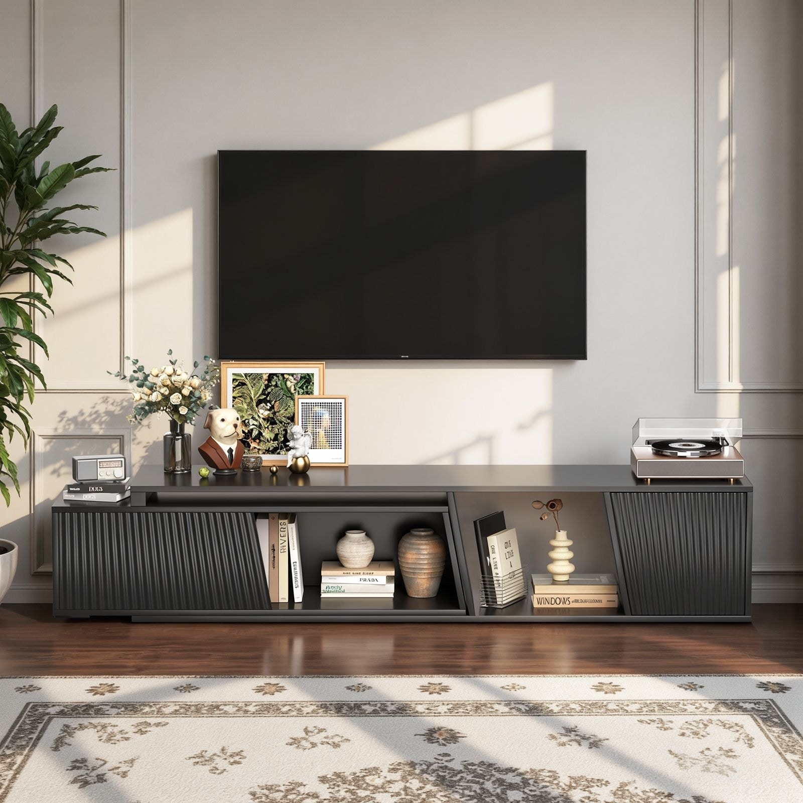 Meyreso Modern Extendable TV Stand with Drawers, Adjustable 71-106 Inch Media Console