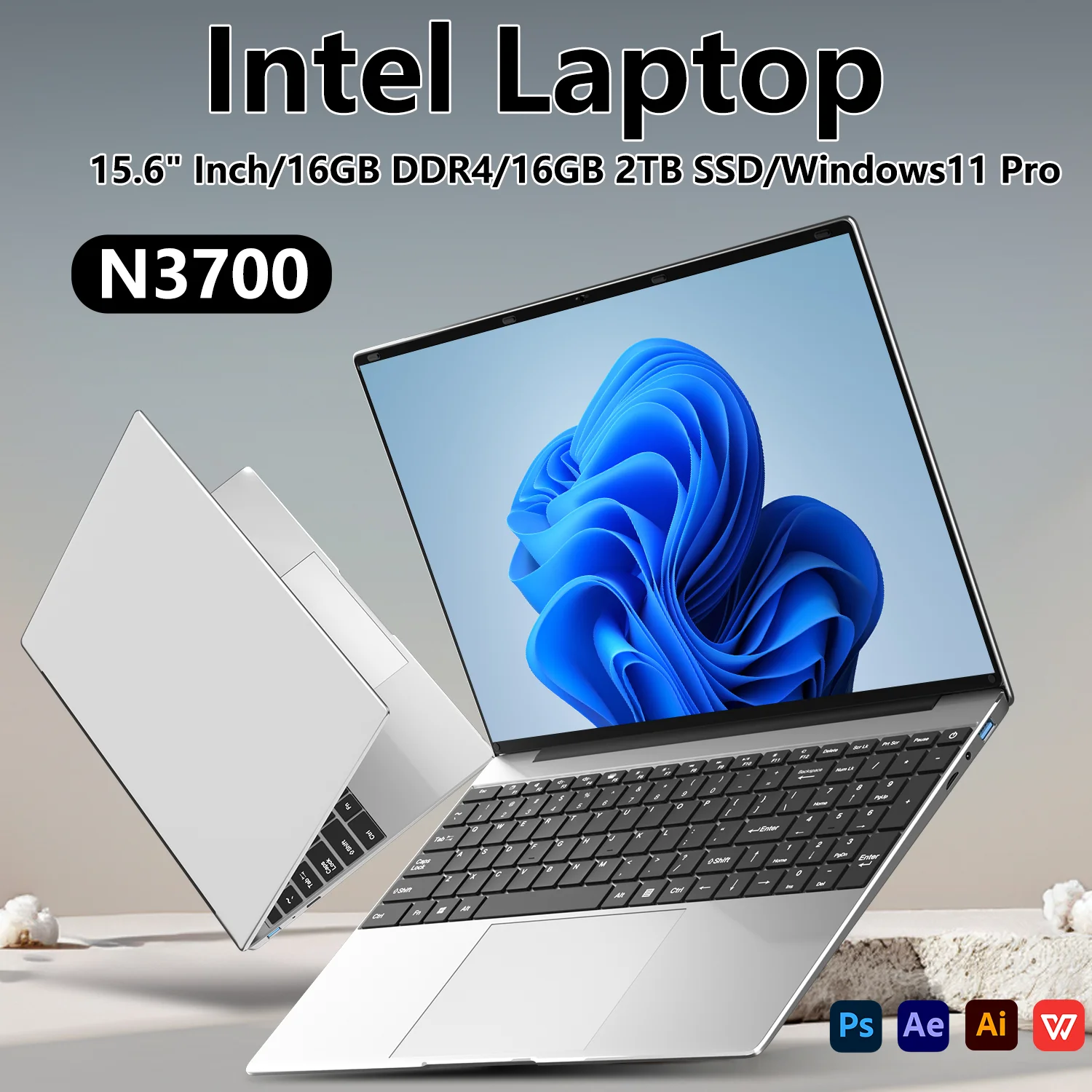 Ordinateur portable Windows 11 Pro Intel N3700 2025 ordinateur portable 15.6 "Gamer 16 go Ram 2 To Ssd 1920*1080 ordinateur d