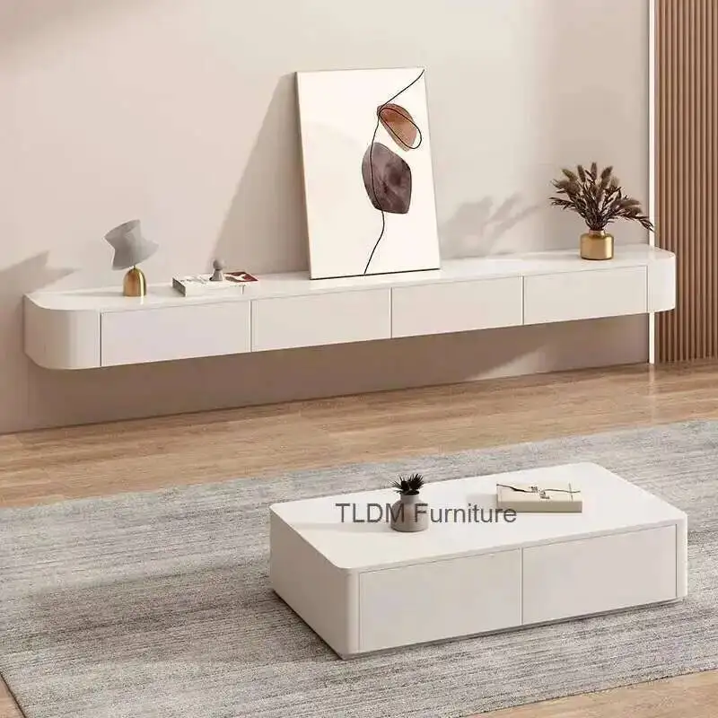 Meuble TV suspendu en bois massif, style nordique, meuble de salon, moderne, Simple, petit appartement, meuble TV de rangement mural blanc L