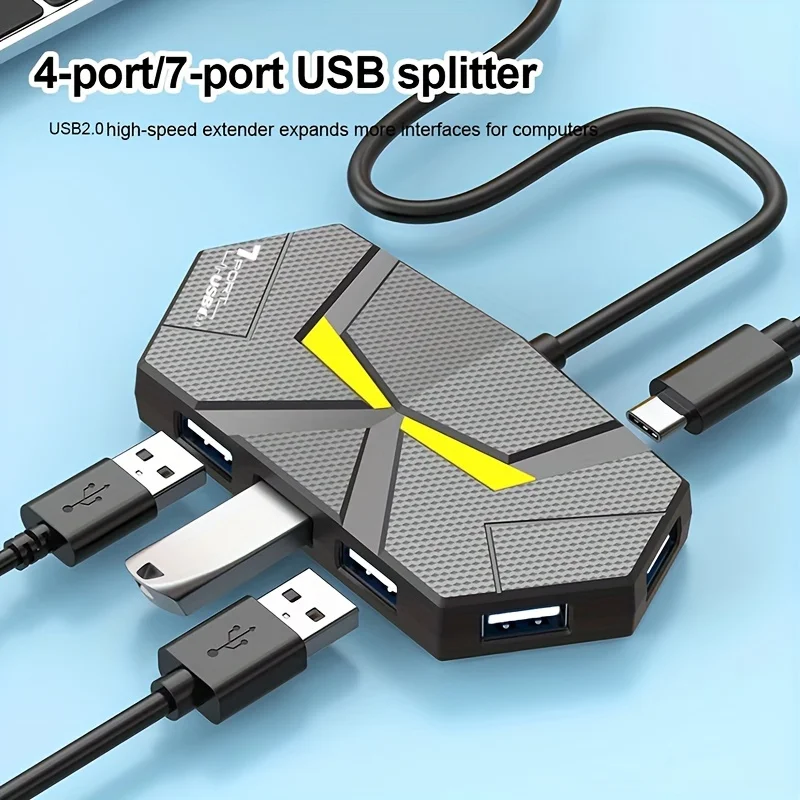 1 Stück 4/7-Port USB Hub Hochgeschwindigkeits-Datenübertragung, Kühle Farbverlaufslichtmodi, Typ-C-Anschluss für Laptops, Tastaturen, Mäuse, U-Disk Image