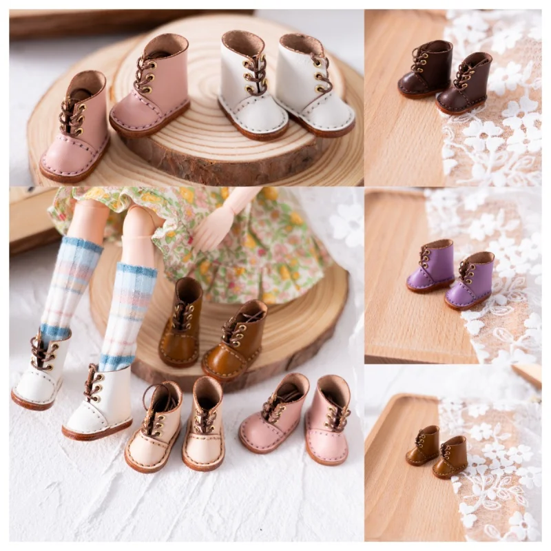 Blythe Puppenschuhe OB11 ob22 ob24 ob26 Schuhe kleiner Stoff UFDOLL Minikörper OB24 handgefertigte vordere Nagel-Rindslederschuhe in zwei Größen 2,3