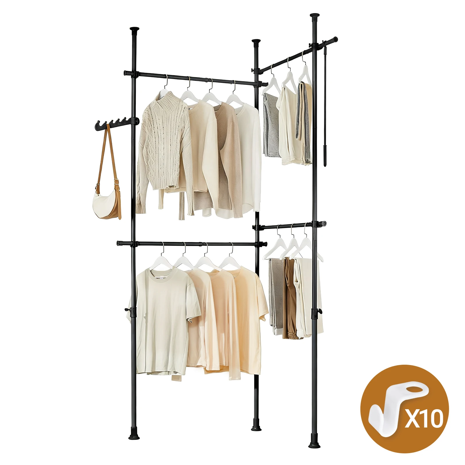 SoBuy KLS03-II-SCH Teleskop Kleiderständer, robuster Kleiderstange, verstellbarer offener Kleiderschrank für Schlafzimmer