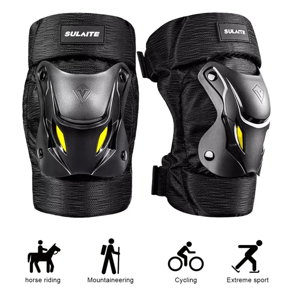 1 paio di protezioni per gomiti per ginocchia da corsa per bici elettriche, moto, motocross, bretelle, equipaggiamento protettivo, corsa in mountain bike nera