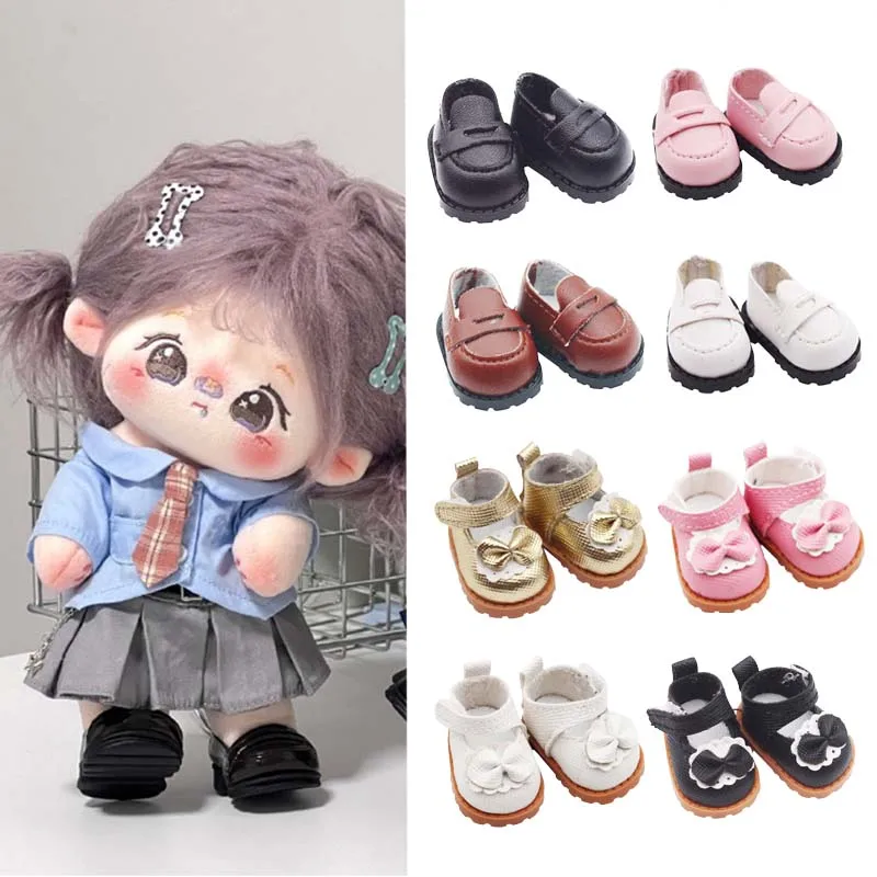 1 Paar Schuhe für 10 cm Baumwolle Puppenschuhe Zubehör Mini Puppenschuhe Weiße Schleife Schuhe Prinzessin Lederschuhe DIY Puppenspielzeug ﻿