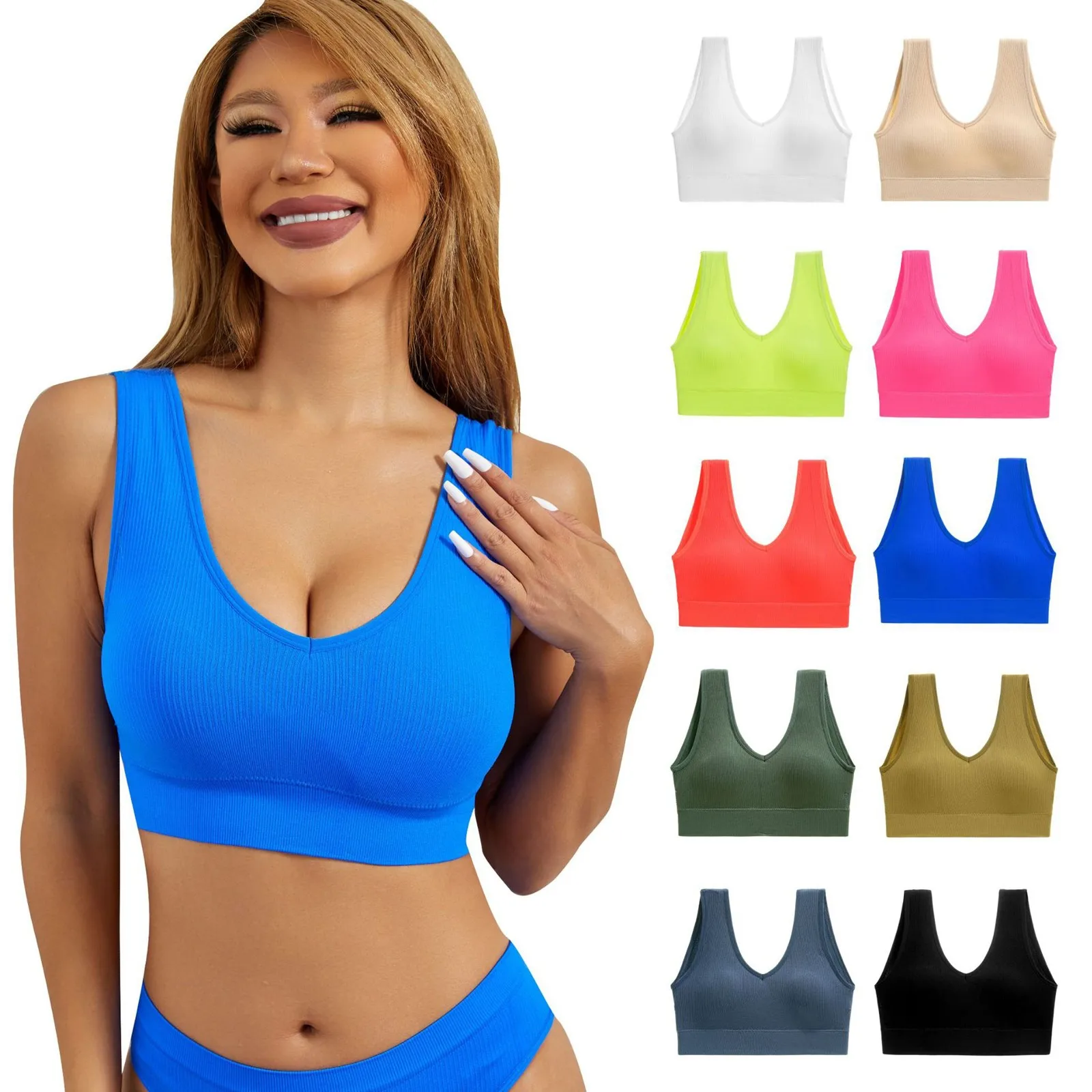Women Sports Bra Top Push Up Fitness Yoga Bra Underwear Sport Tops for Women Breathable Running Vest Gym Wear Image