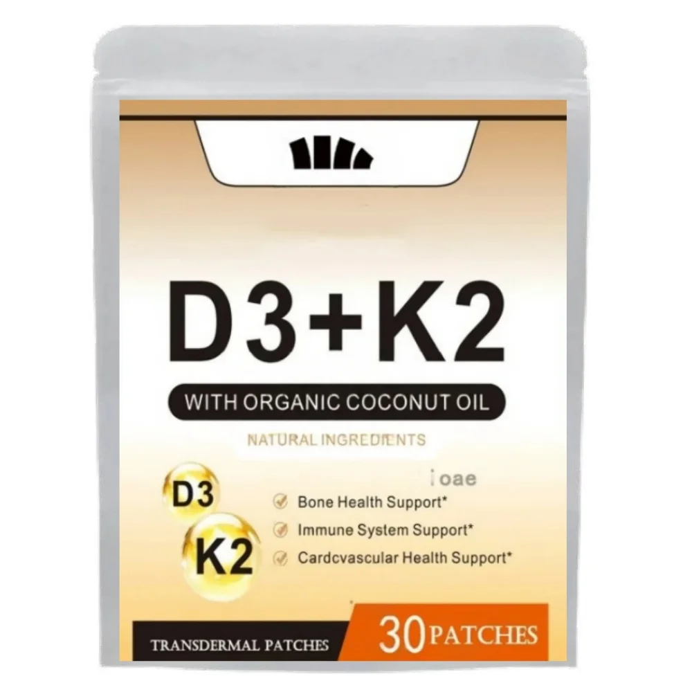 30 Patches Vitamin K2 + D3 Transdermal Patches, Contains Vitamin D & K Complex Premium Biotin & Folic Acid