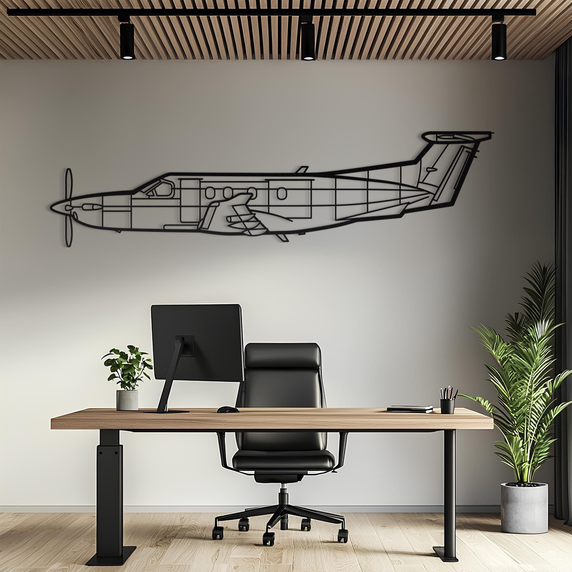 PC 12 Arte murale in metallo a forma di aereo, Arte murale a forma di aereo, Decorazione a tema aviazione, Arte murale in metallo, Regalo aereo, Regal