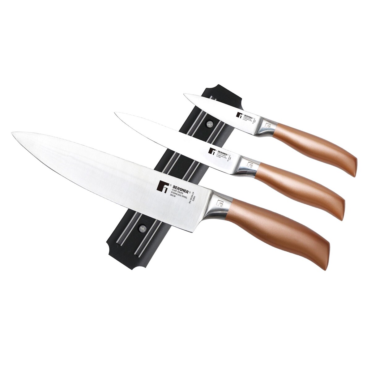 BERGNER Copper - Set mit 3 Edelstahlmessern und magnetischer Wandhalterung Image
