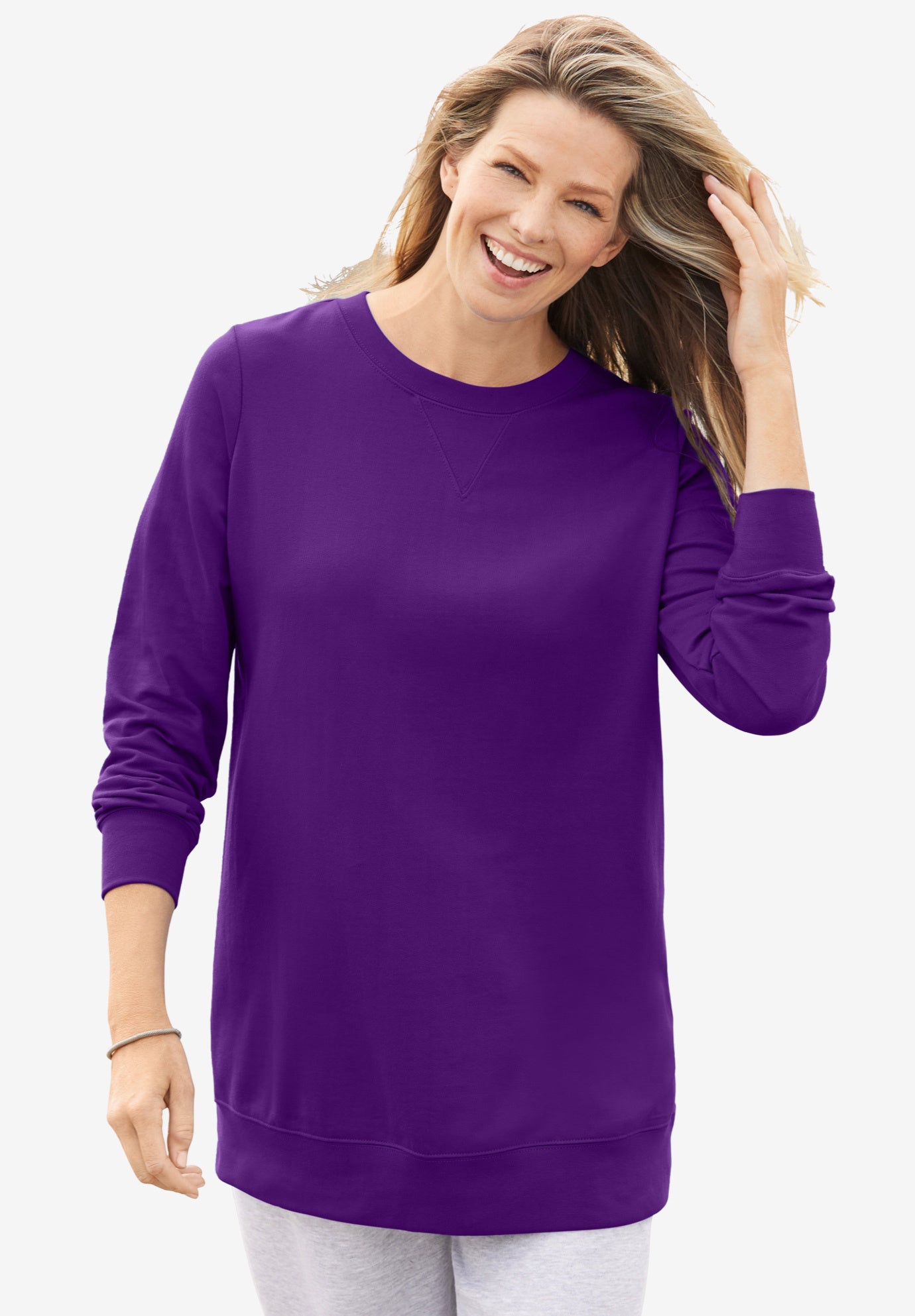 Plus Size Women's Fleece Sweatshirt by Woman Within in Radiant Purple (Size 1X)