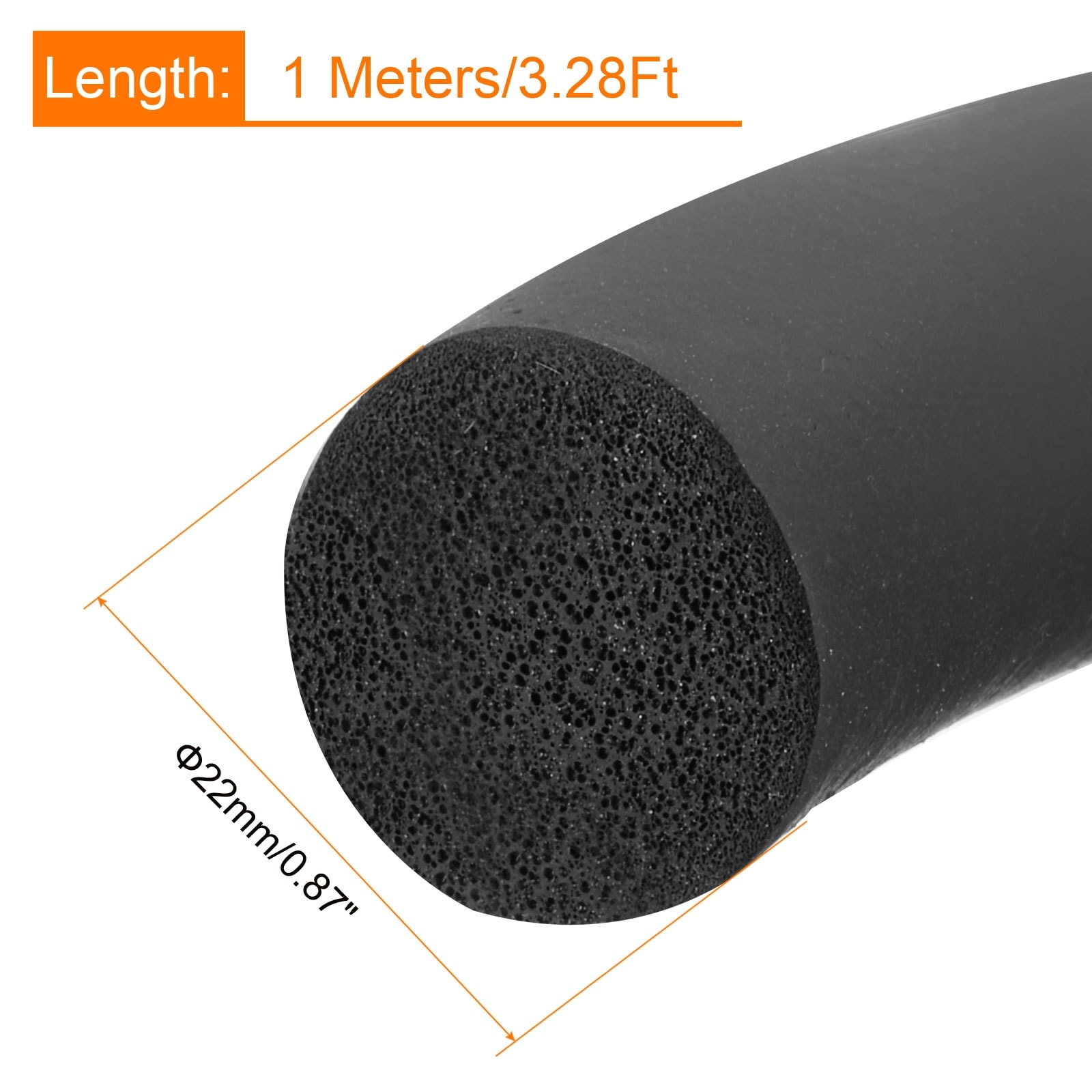 Round EPDM Foam Rubber Weather Seal Strip - Black