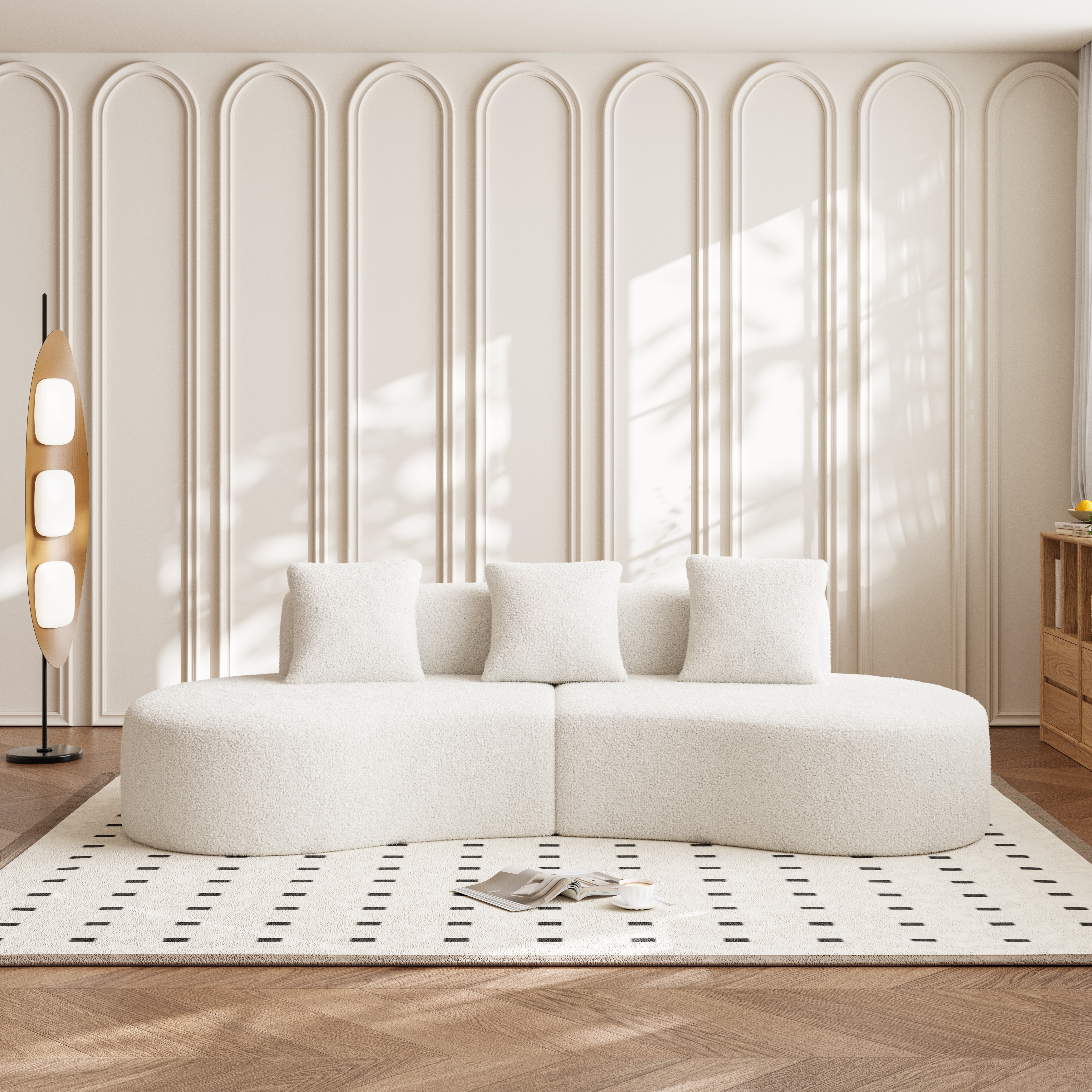 Modular Curved Sectional Sofa, Luxury Velvet Upholstered 5 Seater Couch, Deep Seat Boneless Sofa Couches