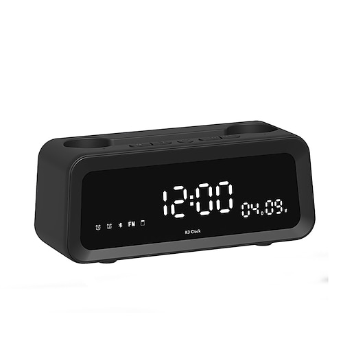 Enceinte portable sans fil K3 avec réveil intégré, basses puissantes, autonomie de 40 heures, support/support pour téléphone double mode, lecteur de carte TF, double haut-parleur, mode basse