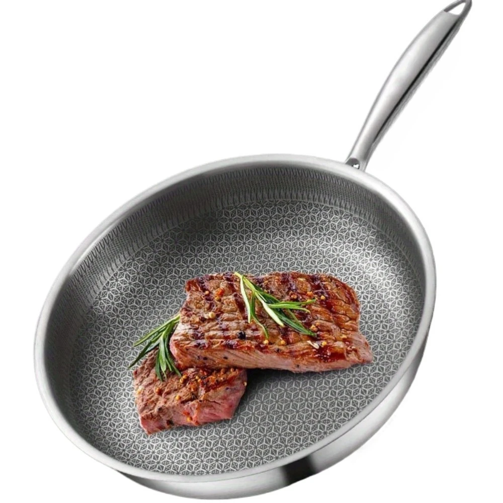 Bratpfanne aus Edelstahl, Wabenmuster, antihaftbeschichtet, leicht zu reinigen, für die Küche, Wokes, Pfannen, geeignet für Spiegelei, Steak Image