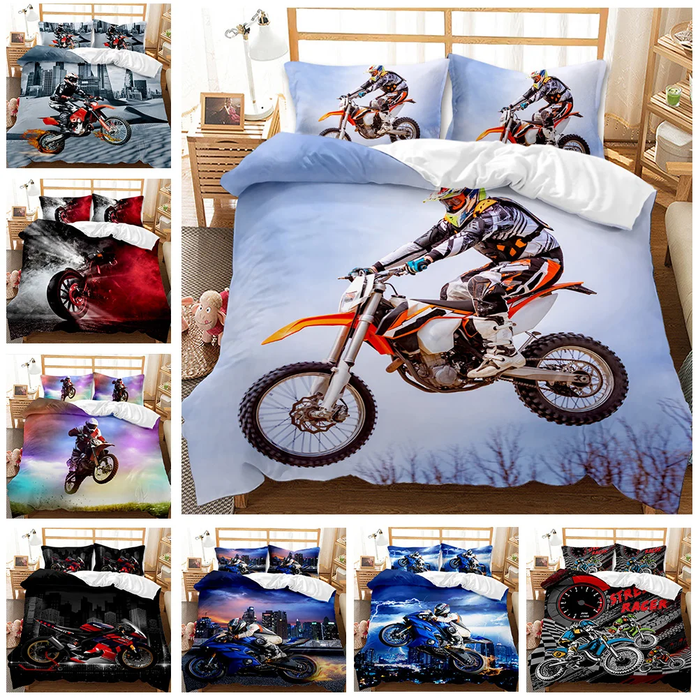Ensembles de literie pour vélo de saleté, ensemble de housse de couette pour Motocross Racer, ensemble de literie 3 pièces pour garçons, ensemble de literie de Style Sports extrêmes pour enfants