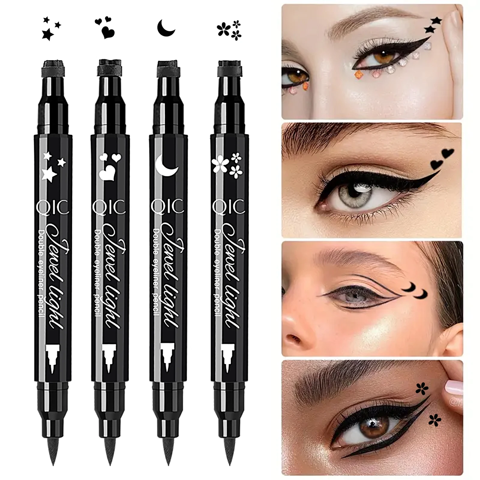 Ensemble de stylos Eyeliner liquide, tampons à double pointe avec encre noire, comprend des formes de cœur, de lune et d'étoile pour le maquillage des yeux, 1 pièce