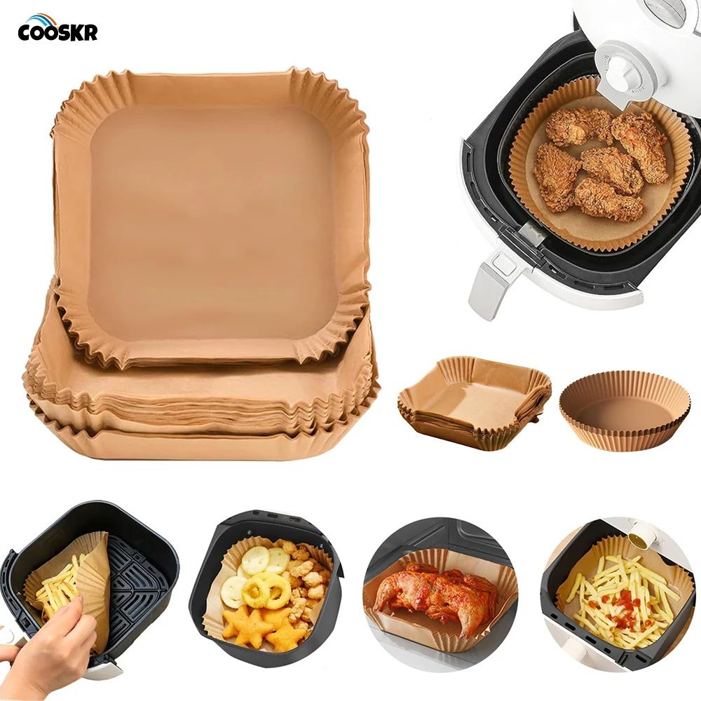 100 stücke Air Friteuse Papier Einweg Kochen Backen Papier Liner Antihaft Ofen Grill Lebensmittel Papier Tablett Airfryer Küche Zubehör Image