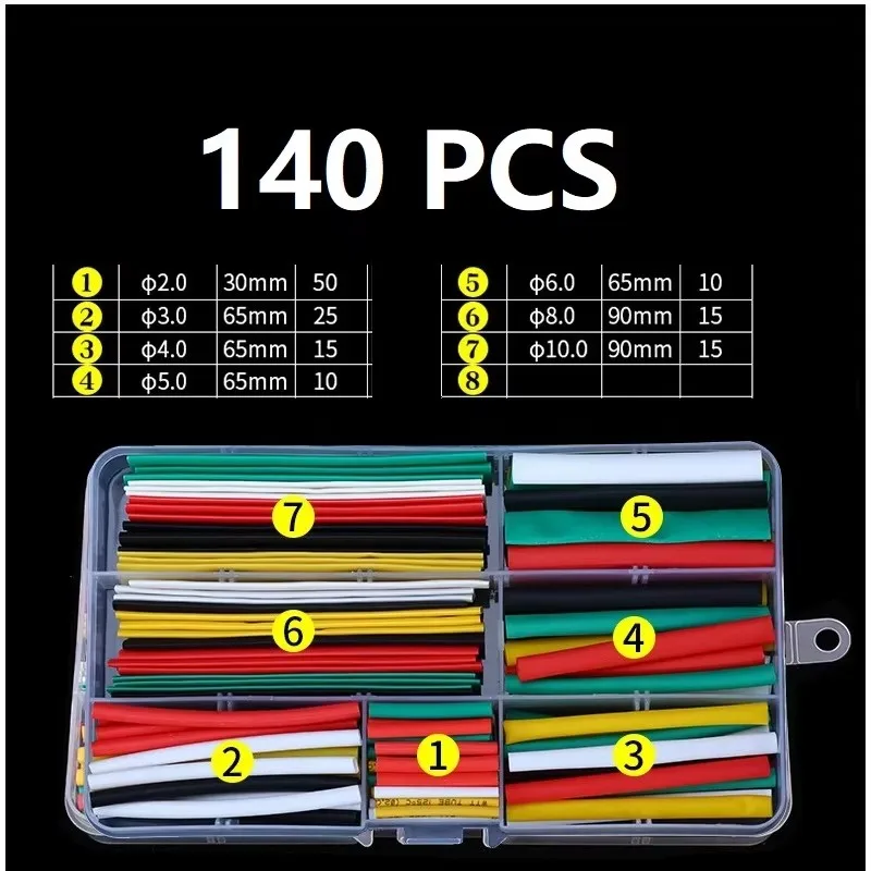 Isolierschlauch für elektrische Verbindungskabel, Schrumpfschlauch, thermobeständiges Wickelset, 140-teilig Image