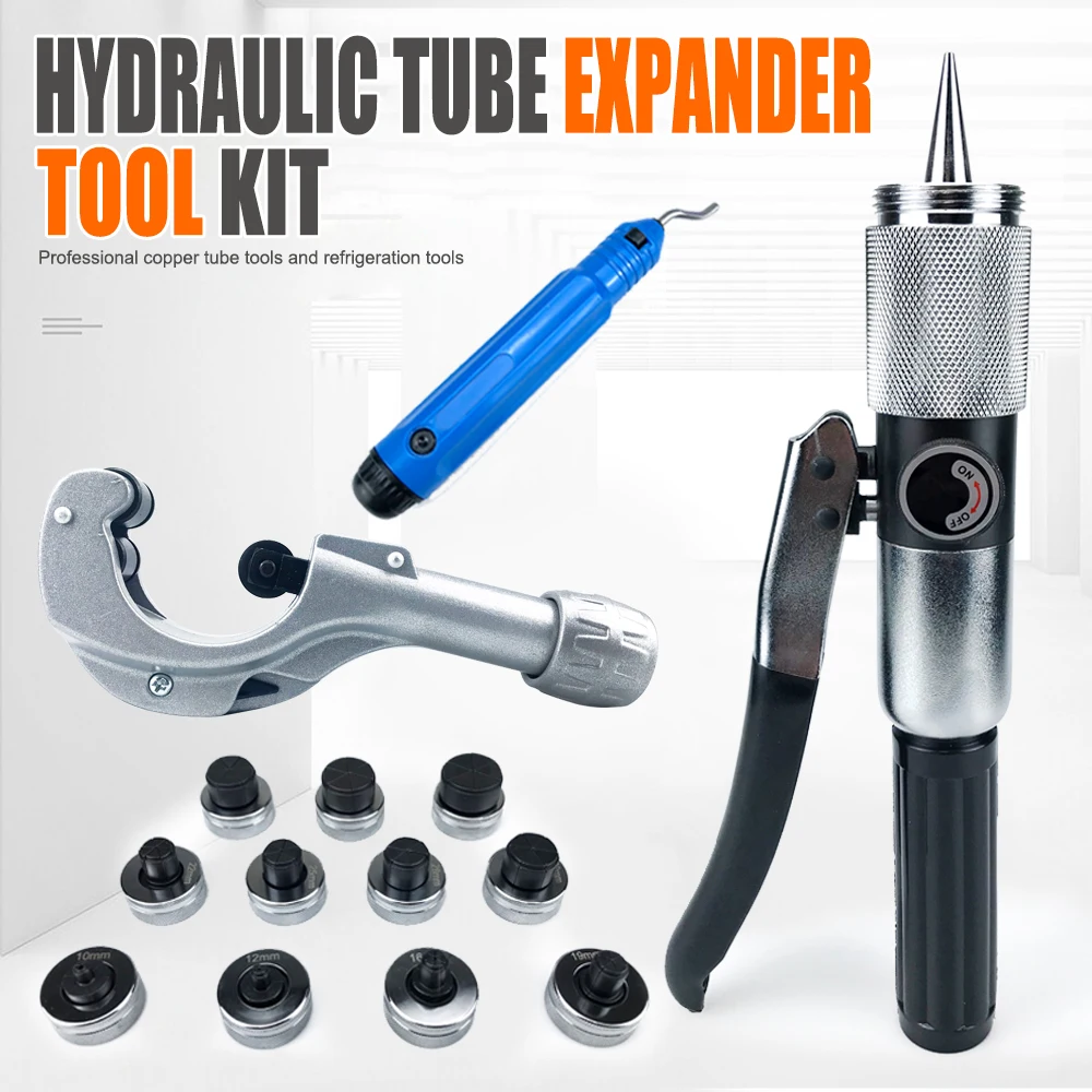 Hydraulikrohr-Expander-Werkzeugsatz mit 11-Rohr-Expanderköpfen, Klimaanlage, Kupferrohr, Klappe, Kühlschrank, Rohrklappe Image