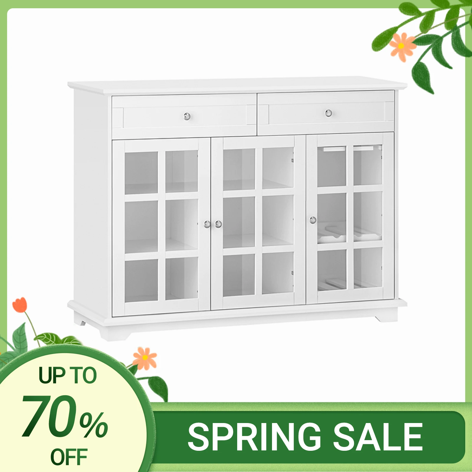 SoBuy FSB77-W Küchenschrank Kücheninsel mit Glastür freistehend Highborad Sideboard Bartisch Esstisch Buffet Weiß 119x90x40cm