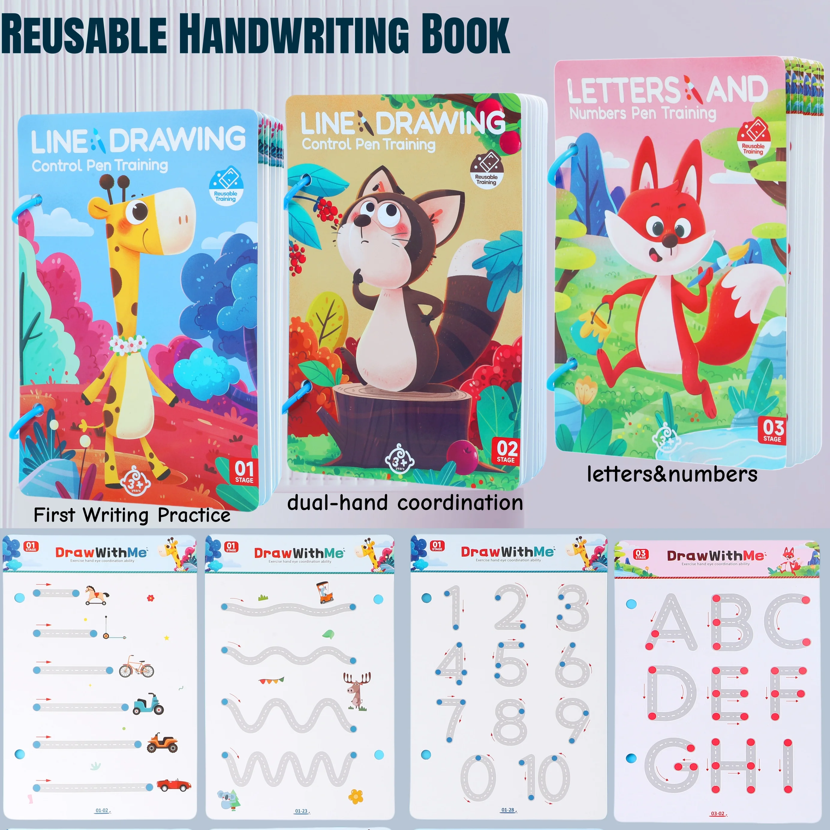 28 pages de jouets créatifs de développement du cerveau gauche et droit, livre de traçage magique réutilisable pour enfants, exercices de coordination bilatérale, livre de description d