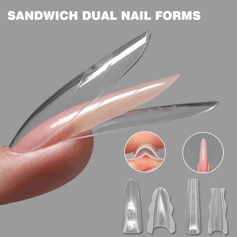 Sandwich Dual Nail Forms 180 Stück 15 Größen NEU 2025 Verlängerungen-Dual-Formen Sarg- und Mandel-Nagelformen Maniküre Obere und Untere Form Image