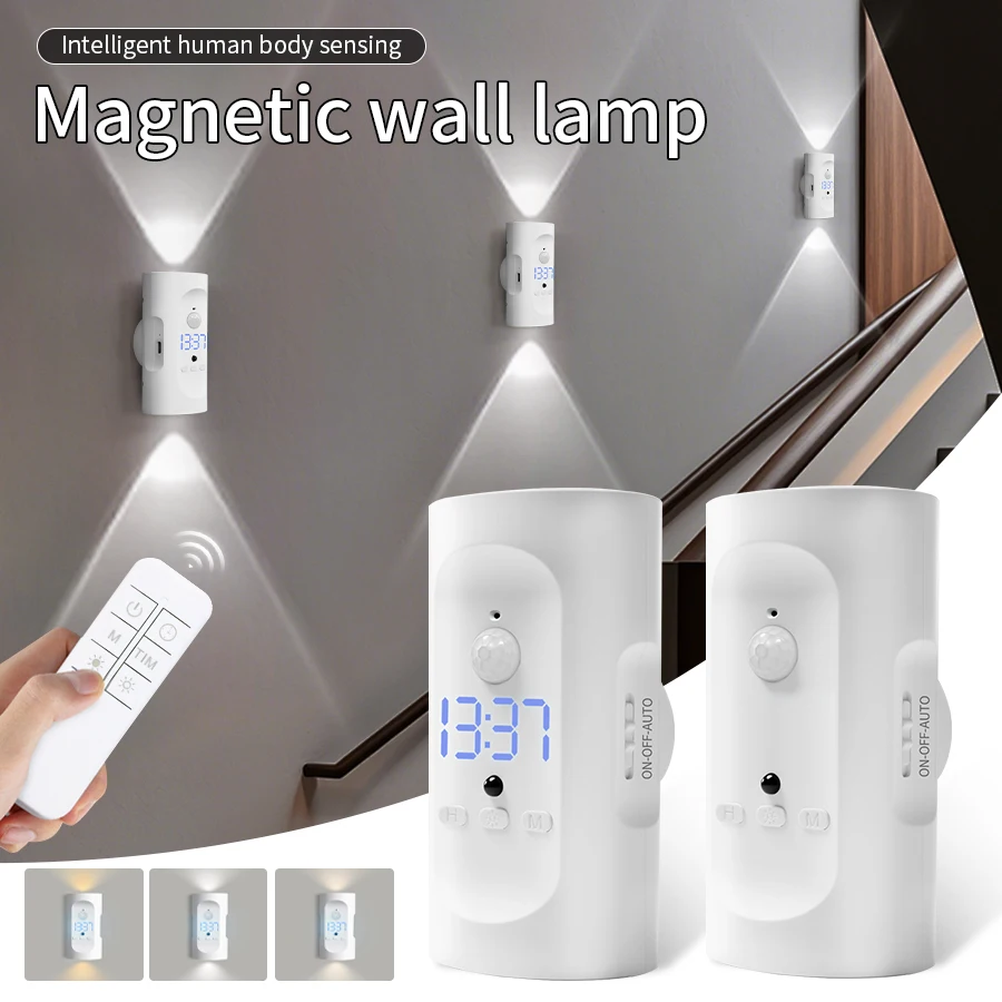 LED-Wandleuchte mit Bewegungsmelder, 3 Farben, kabellos, magnetisch, Doppelkopf-Strahler für Schlafzimmer, Wohnzimmer, Schrank, Treppenbeleuchtung