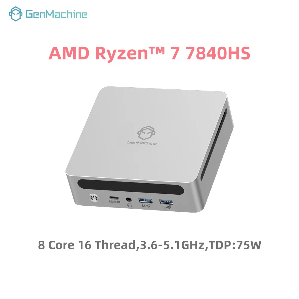 GenMachine AMD Ryzen™ 7 7840HS 32G LPDDR5 6400Mhz RAM Win 11 MINI PC 8 Core 16 Thread 3.6-5.1GHz 75W WIFI6 diy gaming computer