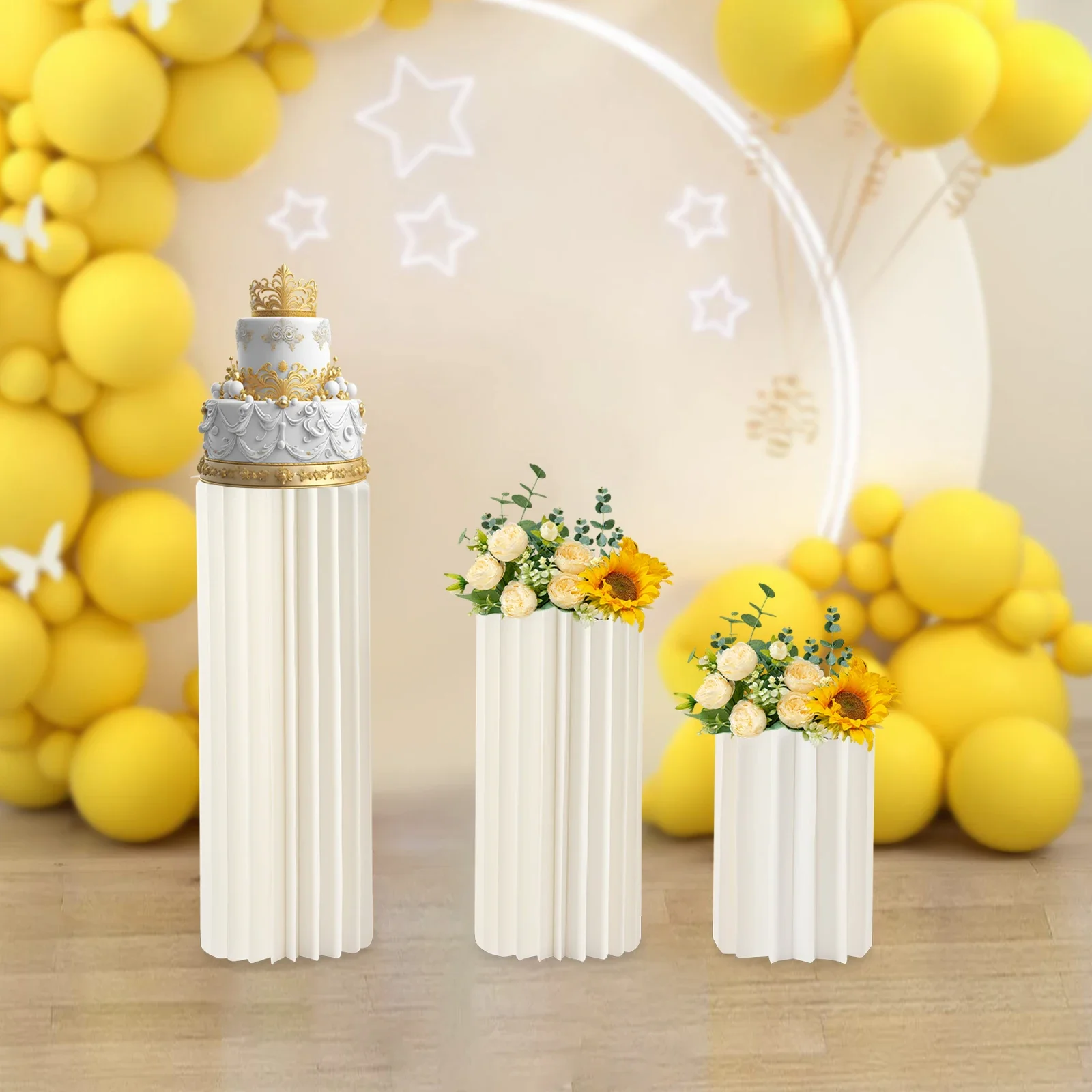 3PCS Hochzeit Party Blumenständer Zylinder faltbare Pappe Herzstück Vase Dessert Tisch Säulen Display Ständer 40 + 60 + 80 cm Image