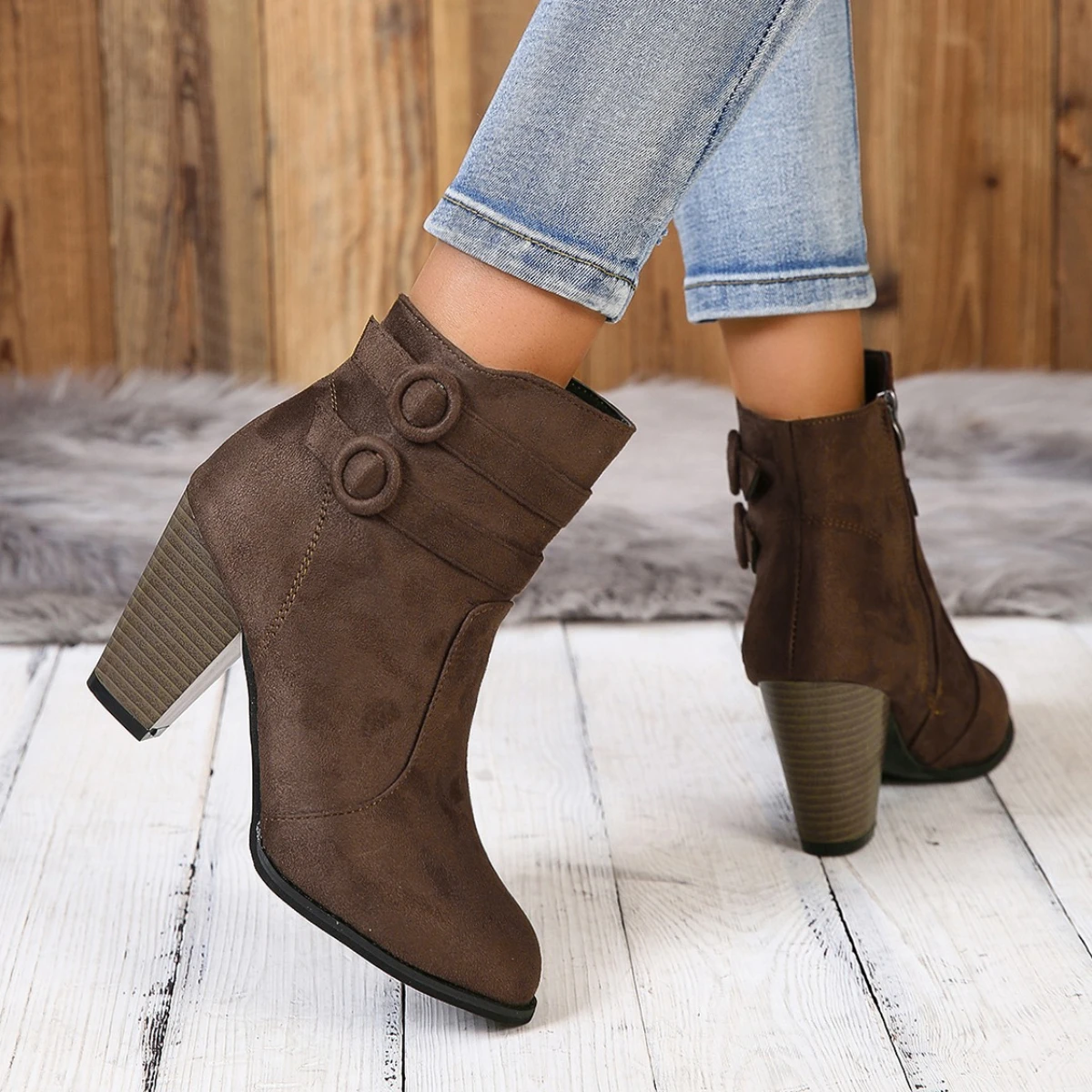Herbst Neue Mode frauen Stiefeletten Einfarbig Casual Schuhe Schnalle High Heels Damen Zipper Pumps Schuh Große Größe 43