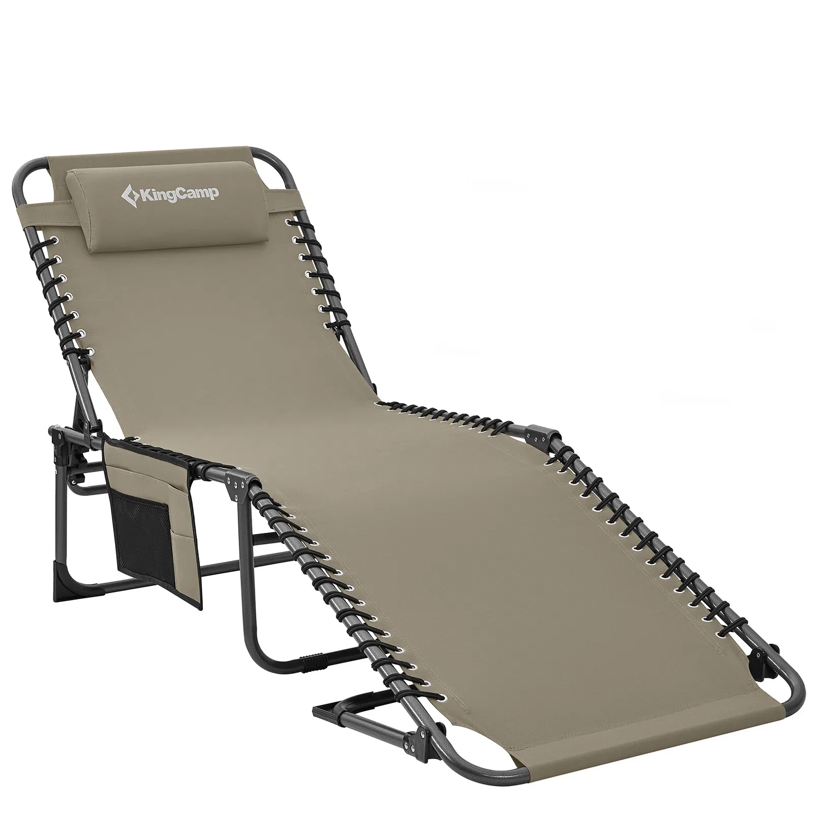 KingCamp Klappliegen, Camping, Strand, Sonnenbaden, Terrasse, Pool, Rasen, mit Kissen, Seitentasche, Aufbewahrungstasche, verstellbar