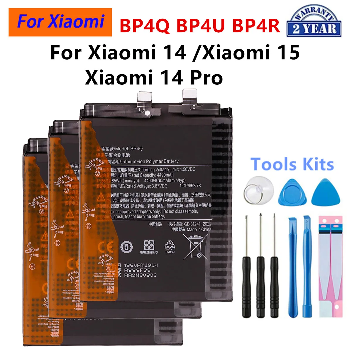 Brandneue BP4Q BP4U BP4R Batterie für Xiaomi 14 Xiaomi 15 Xiaomi 14 Pro Telefon Ersatzakkus+Werkzeuge Image