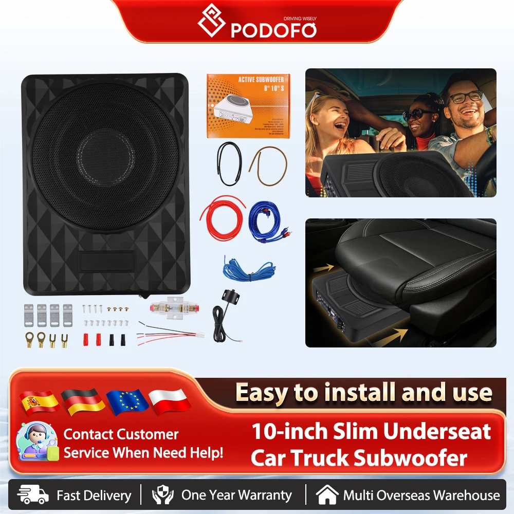 Podofo 1000W Auto Slim Unter-Seat Subwoofer 12V Powered Car Audio Subwoofer Lautsprecher LKW Sub Verstärker Kit Lautsprecher Image