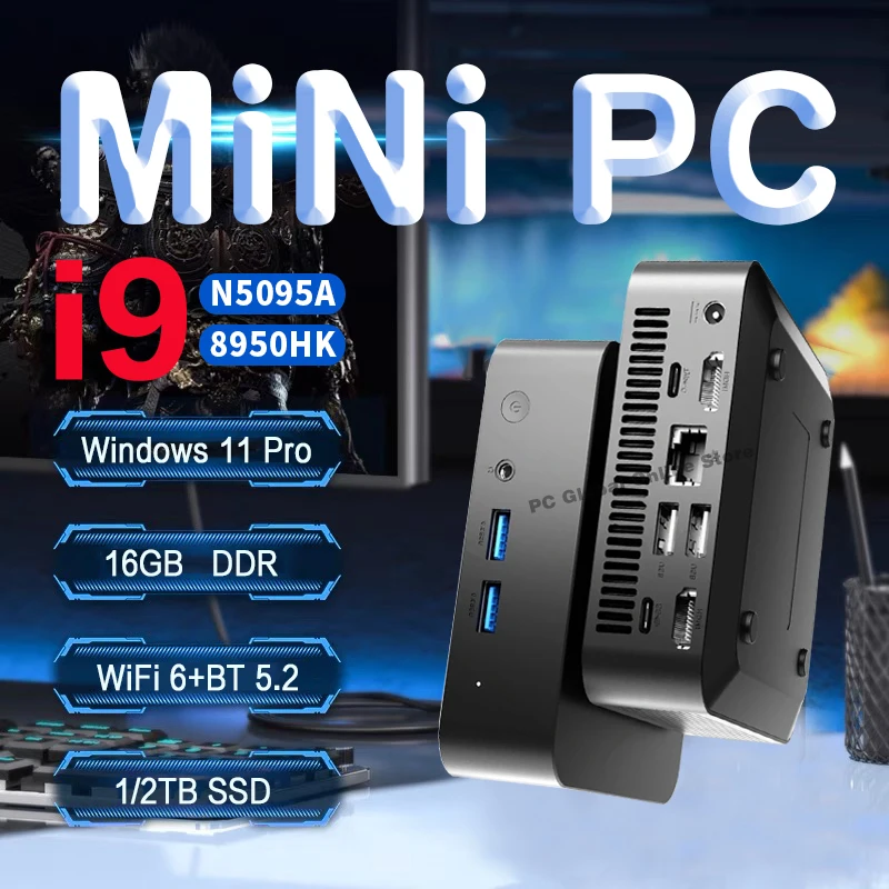 Mini PC Windows 11 Pro Core i9 8950HK/i3-6100 16GB DDR4 1TB SSD PC Gamer Computer Dual WIFI 6 BT5.2 4K HD Mini Gaming Pc Desktop