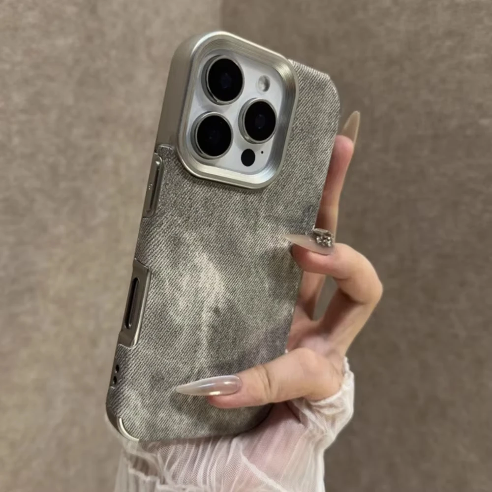 Retro Vintage Cowboy Stoff Hülle für iPhone 17 Air 16 15 14 13 12 Pro Max 11 Plus Luxus Jeans Soft Bumper Armor Handyhülle Image