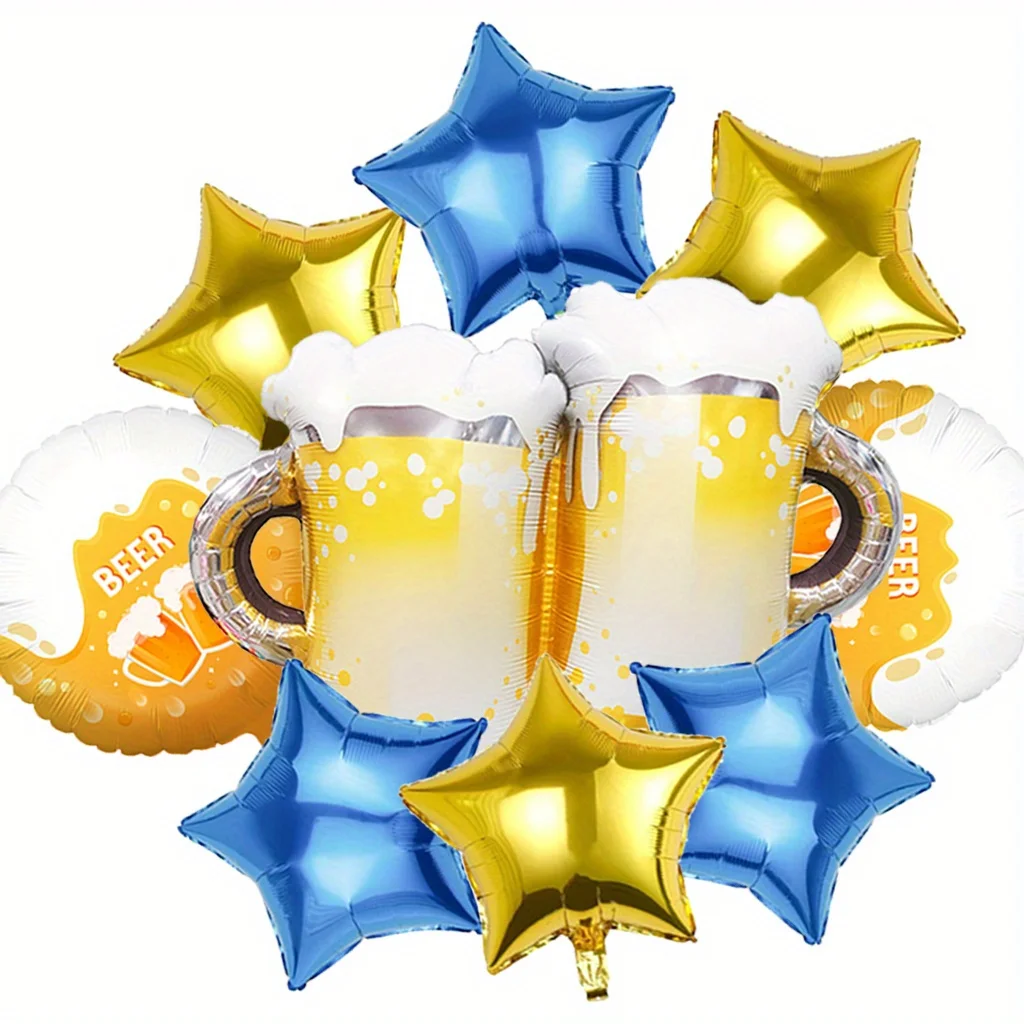 6/9 Stück Cheers München Bier Festival Ballon Set Aluminiumfolie Ballons Bierkrüge und Sternballons Festival Party Dekoration Image