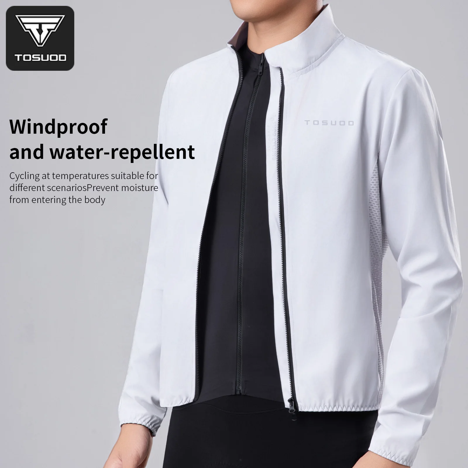 TOSUOD Cycling Jersey Breathable Quick Drying Windproof Two-Way Zipper Design Cycling Jacket Three Pockets Sports Clothing