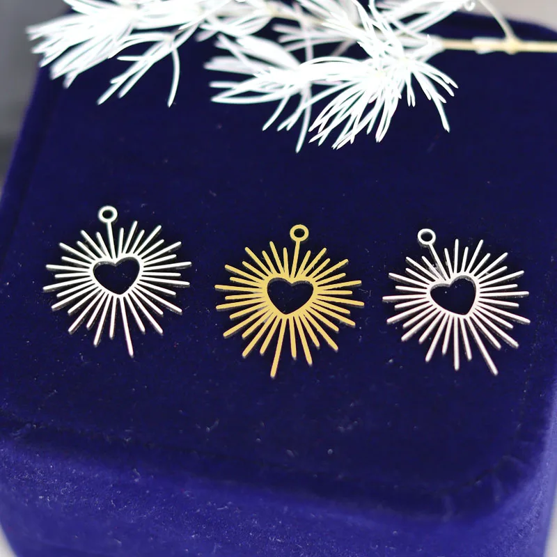 Breloques soleil en forme de cœur et de rayons, pendentif adapté au bricolage, Bracelets artisanaux, boucles d'oreilles, fabrication de bijoux, accessoires de bricolage faits à la main en acier