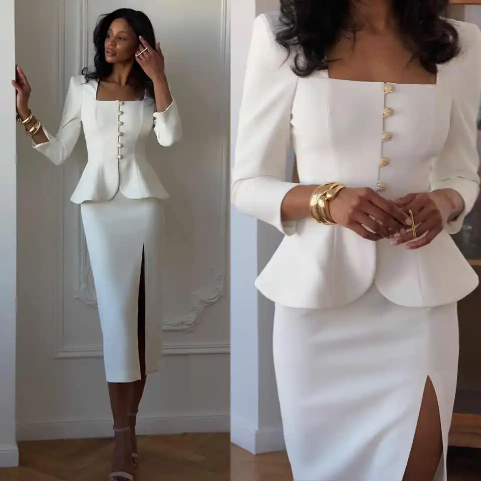 Büro Dame Röcke Sets Langarm 2-teilig Mantel Blazer Side Split Meerjungfrau Kleid Freizeit Herbst Tragen Angepasst Image