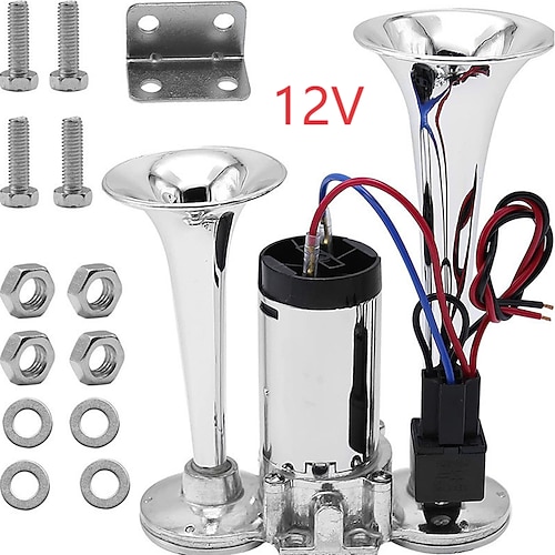 fischio per modellini di treni, clacson a doppio tubo super potente, kit clacson ad aria compressa, clacson a doppio tubo con compressore d'aria, adatto a qualsiasi veicolo da 12 V, kit clacson per
