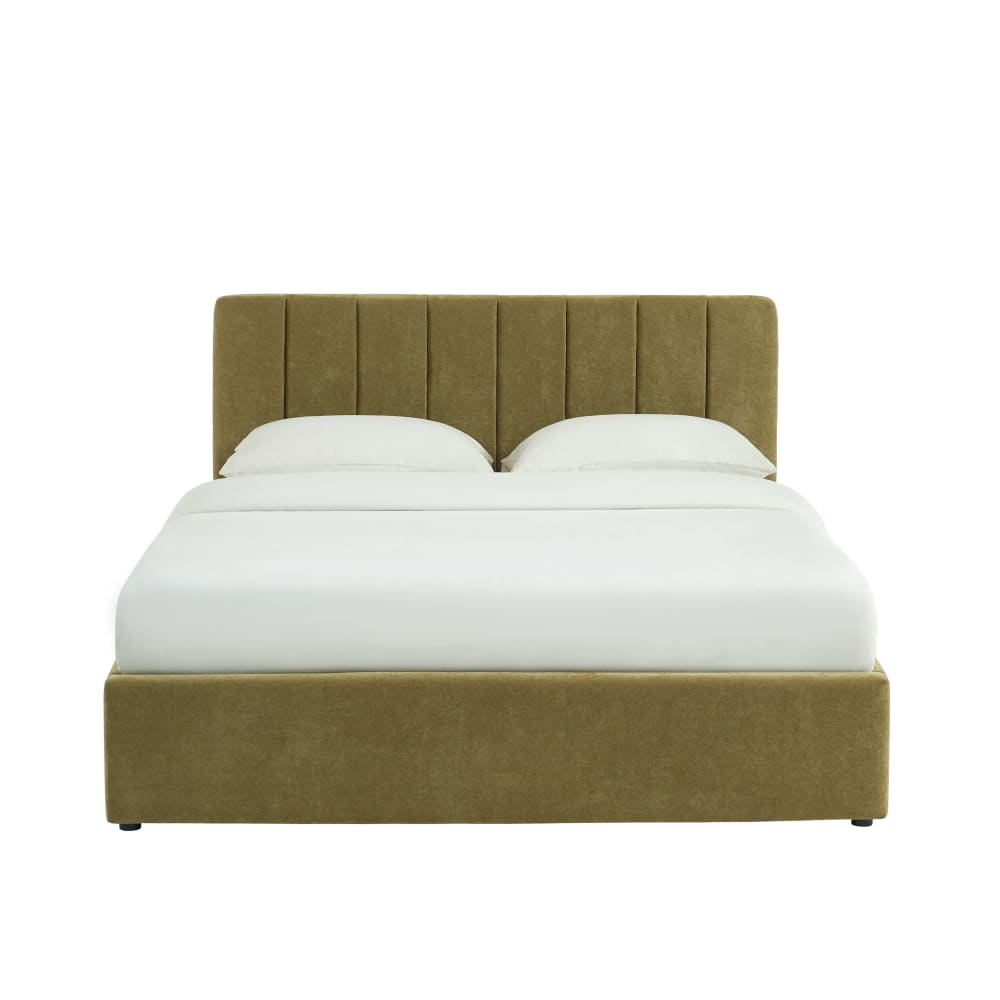 Lit coffre 160x200 tissu vert sommier inclus