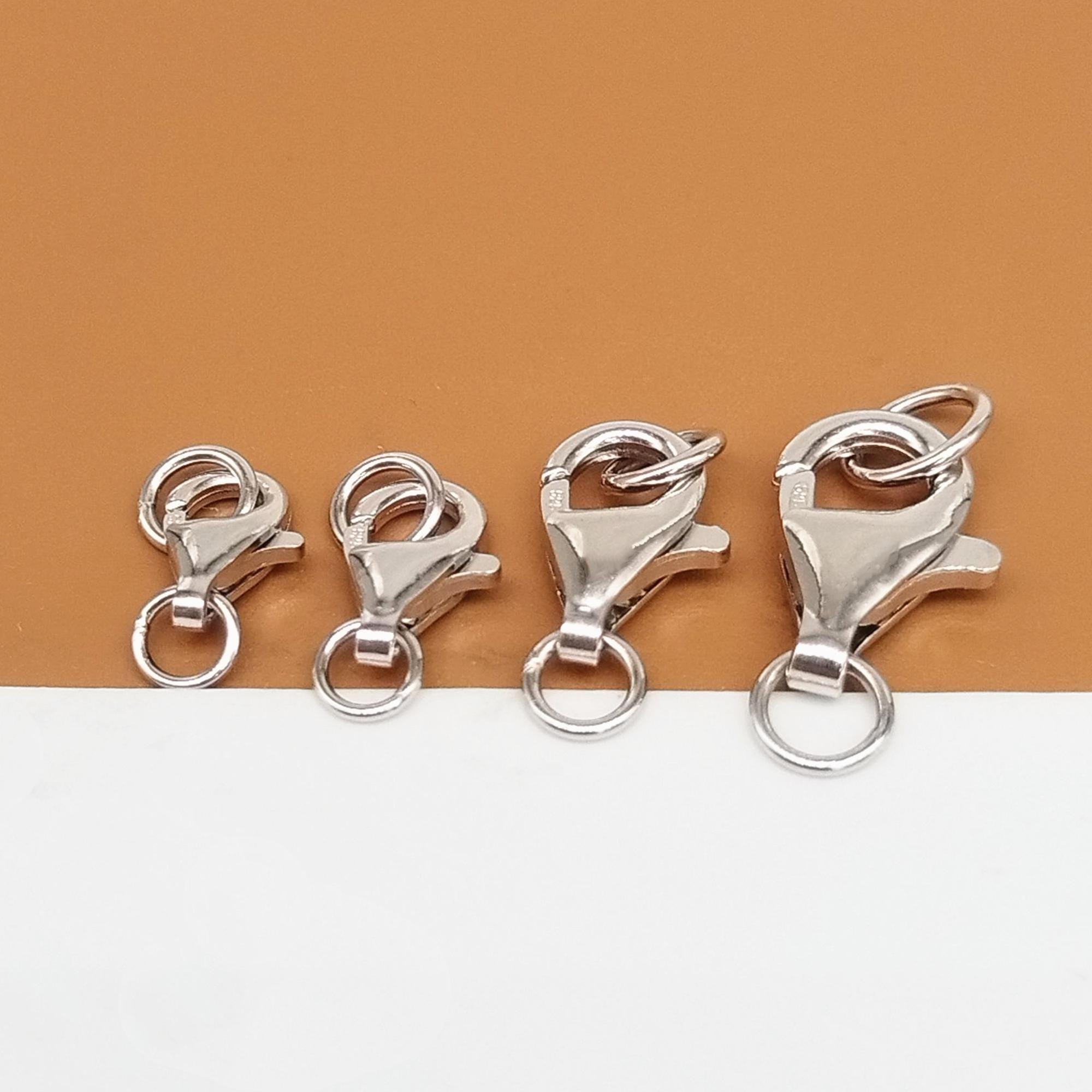 2 chiusure a moschettone in argento sterling con anelli di congiunzione chiusi, chiusura a grilletto in argento 925 rodiato, chiusura per bracciale, c