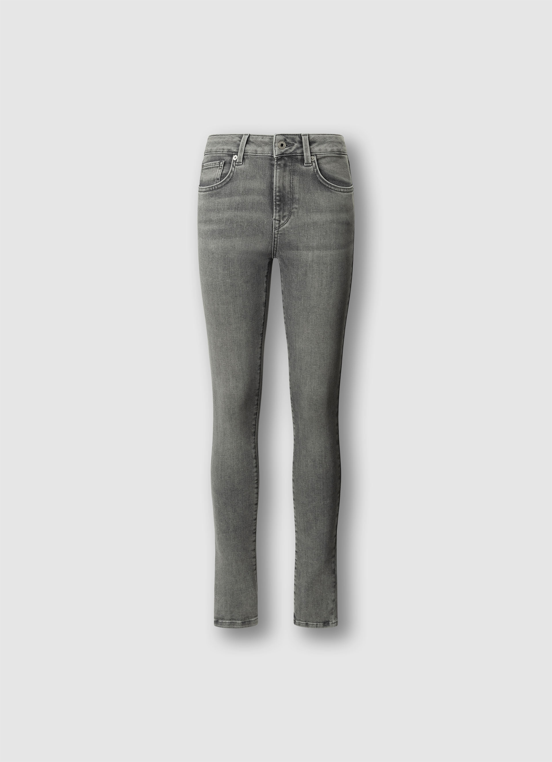 Skinny-fit-Jeans PEPE JEANS "SKINNY JEANS MW", Damen, Gr. 32, Länge 32, grau mid, Denim/Jeans, Obermaterial: 84% Baumwolle, 15% Polyester, 1% Elasthan, skinny fit lang, Jeans, in verschiedenen Waschungen
