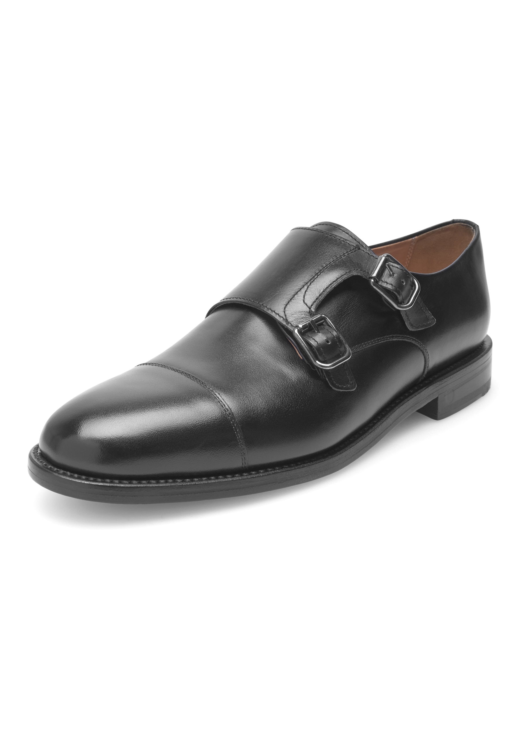 Schnürschuh HENRY STEVENS "Winston CDM", Herren, Gr. 42, schwarz, Boxcalf, Schuhe, Herren Businessschuh Double Monk Strap handgefertigt, Lederschuh